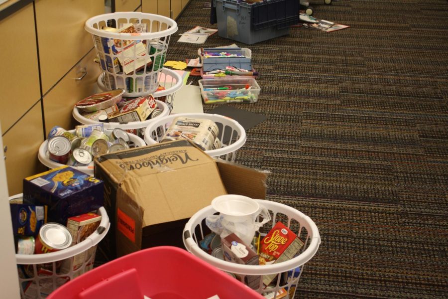 Helping are mustangs.some of the food just one teacher at NC collected threw the help of her students.  