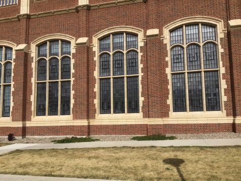 Windows of Jerry Walsh auditorium.