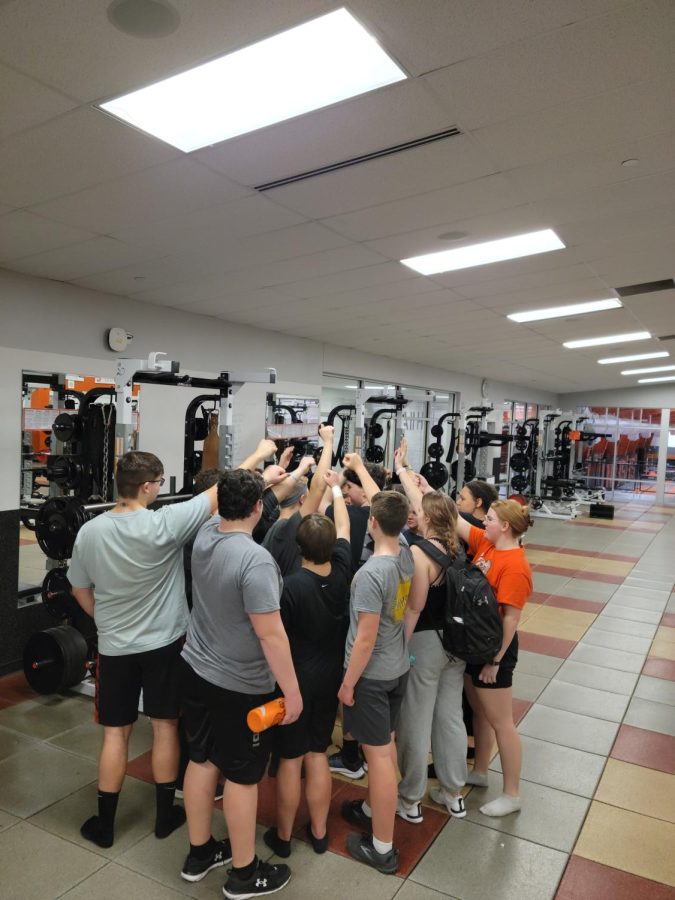 Natrona throwers gather to end practice on a positive note. 