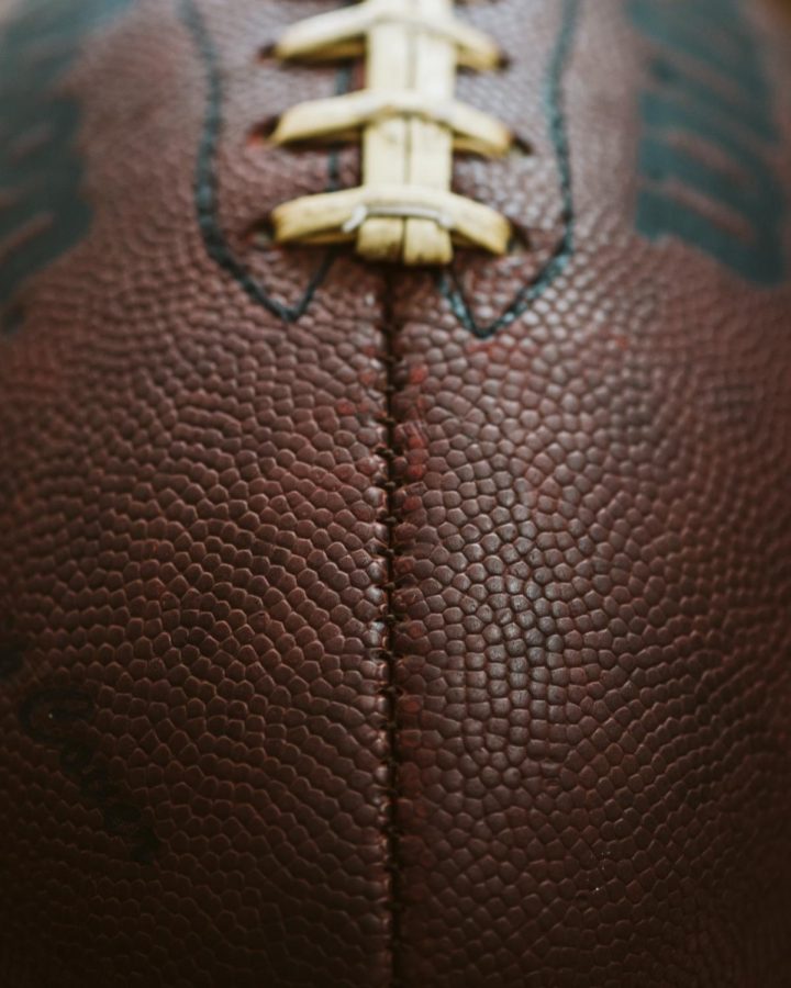 Close up of American football ball.