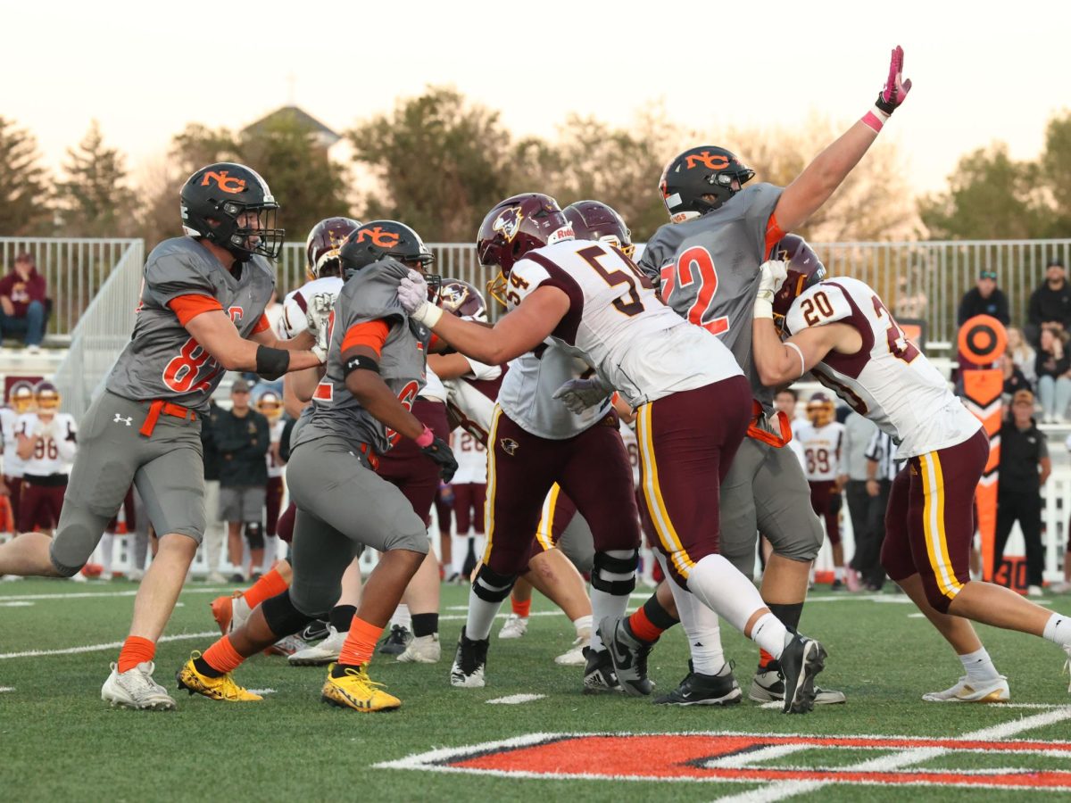 #72 Josh May breaks through the line to stop a field goal attempt by Laramie. The Mustangs will play Sheridan at Homer Scott Field on Saturday at 1 p.m. “I think it's going to be a dogfight. It's going to be a close game either way,” said linebacker and tight end Tays Turnbull.