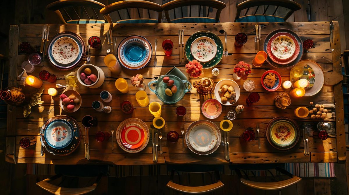 A peaceful table setting, soon to be obstructed by dicey conversation.